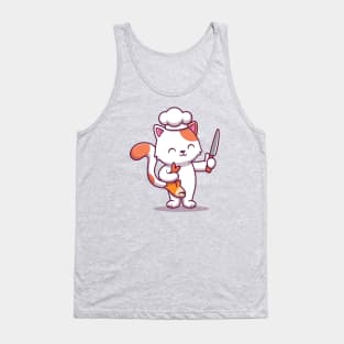 Cute Chef Cat Holding Fish And Knife Tank Top